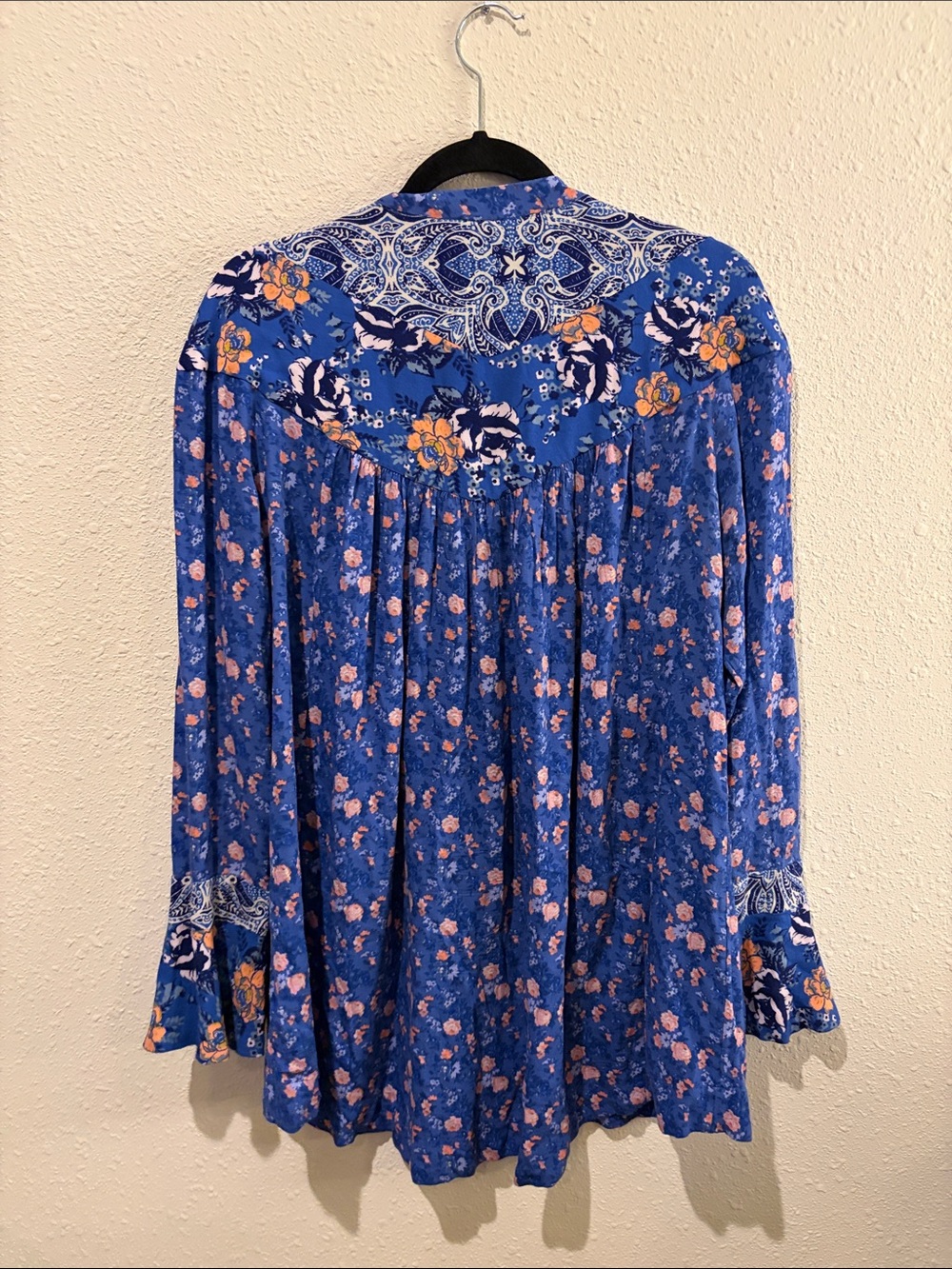 Free People Blue Floral Paisley Tunic with Orange Accents - Picture 3 of 3